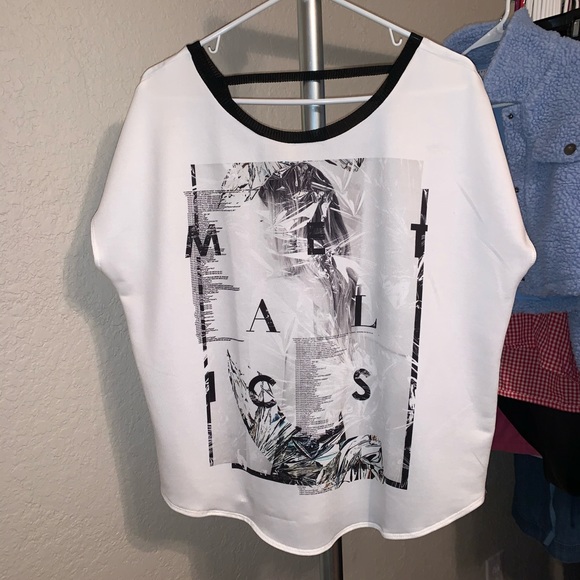 ZARA W/B COLLECTION White METALCS Tee - Picture 1 of 8